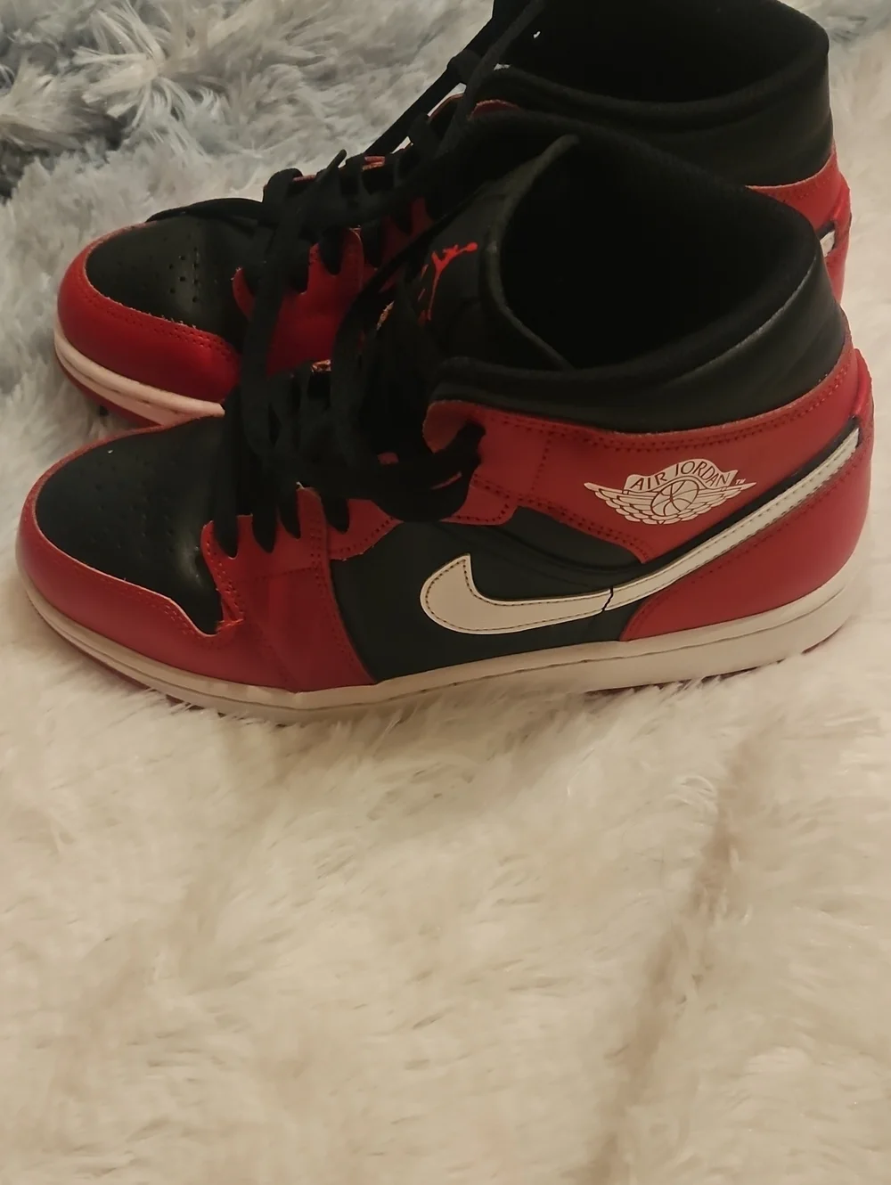 Jordan Mens Red, Black & White Mid-Top Sneakers